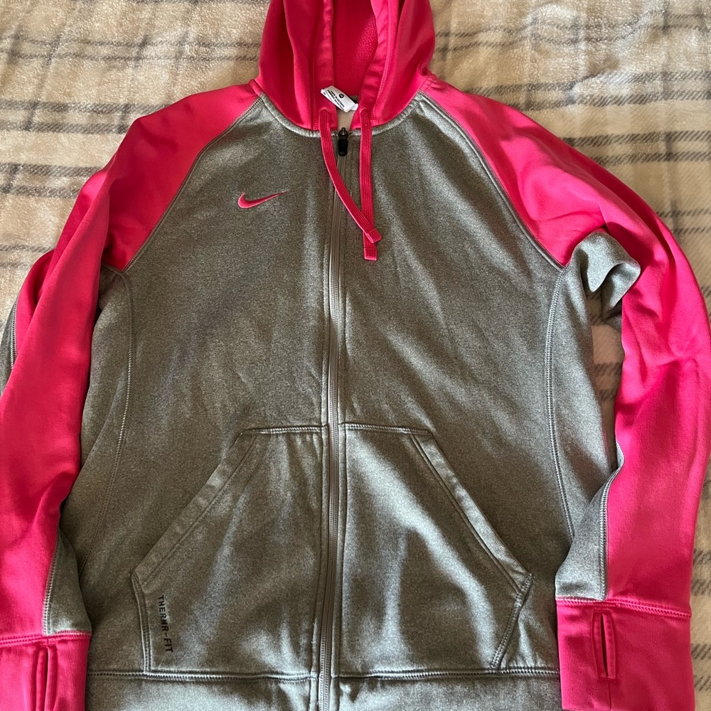 Nike Pink and Gray Full-Zip Hoodie